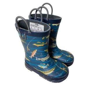 Western Chief Rain Boots Navy Blue Gone Fishin Fishing Kids Size 8 Gorpcore